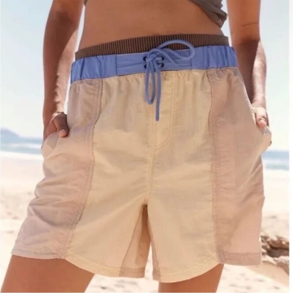 Free People Tan and Blue Athletic Shorts